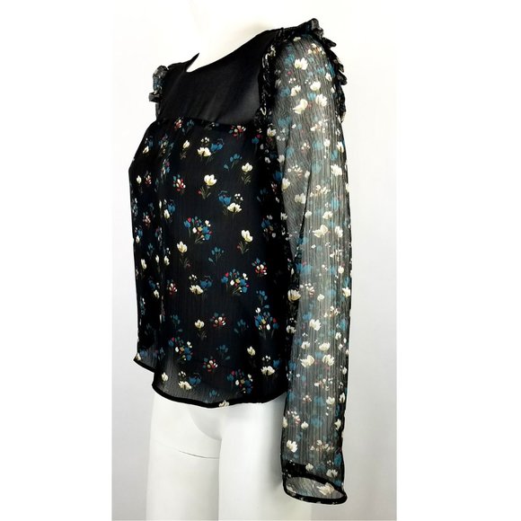 Zara Floral Print on Black Semi Sheer Top - Picture 2 of 6